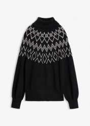 Sweter w norweski wzór. Czarne swetry nierozpinane damskie bonprix, bez wzorów, bez kołnierzyka, bez ramiączek. Za 129.99 zł.