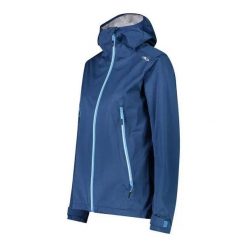 Kurtka przeciwdeszczowa damska z kapturem CMP Unlimitech. Niebieskie kurtki sportowe damskie CMP, bez wzorów, bez ramiączek, z kapturem, trekkingowe. Za 506.50 zł.