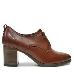 Półbuty Tamaris. Brązowe półbuty damskie Tamaris, bez wzorów, bez obcasa, na obcasie, bez zapięcia. Za 319.99 zł.