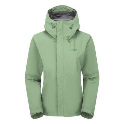 Kurtka przeciwdeszczowa damska Rab Women's Downpour Jacket z kapturem. Zielone kurtki sportowe damskie RAB, s, bez wzorów, bez ramiączek, z kapturem, trekkingowe. Za 464.33 zł.