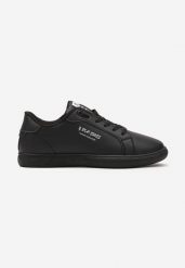 Czarne Sznurowane Płaskie Buty Sportowe z Ozdobnym Napisem Ruthmarie. Czarne buty sportowe męskie Born2be, bez wzorów, z materiału, bez zapięcia, tenisowe. Za 64.99 zł.