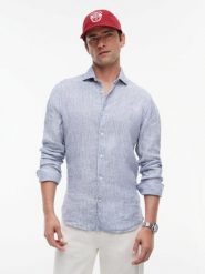 Tommy Hilfiger Tailored koszula lniana Mężczyźni Slim Fit len (100%) niebieski|biały, M. Białe koszule męskie Tommy Hilfiger Tailored, na lato, m, bez wzorów, ze lnu, eleganckie, bez kołnierzyka, bez ramiączek. Za 479.95 zł.