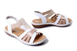 RIEKER 65918-81 white combination, sandały damskie. Białe sandały damskie Rieker, bez wzorów, bez obcasa, bez zapięcia. Za 231.92 zł.