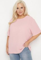 Różowa Klasyczna Bluzka z Krótkim Rękawem Nilbia. Czerwone bluzki damskie Born2be, plus size, bez wzorów, z jeansu, biznesowe, bez kołnierzyka, plus size, bez ramiączek. Za 34.99 zł.
