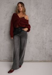 Szare Jeansy z Bawełną o Szerokim Kroju z Efektem Sprania Hevitte. Szare jeansy damskie Renee, bez wzorów, z bawełny, vintage, krótkie. Za 139.99 zł.
