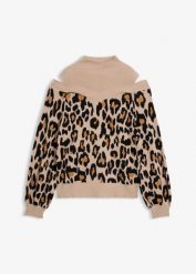 Sweter z odsłoniętymi ramionami. Brązowe swetry nierozpinane damskie bonprix, bez wzorów, bez kołnierzyka, bez ramiączek. Za 129.99 zł.