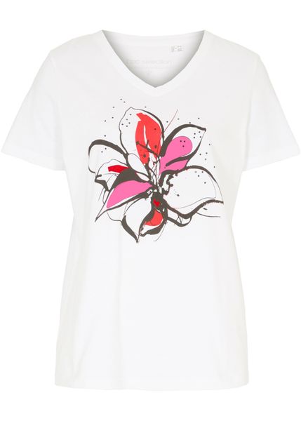 T-shirt. Czarne t-shirty damskie bonprix, bez wzorów, bez kołnierzyka, bez ramiączek. Za 39.99 zł.