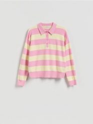 Sweter w paski - jasnożółty. Żółte swetry nierozpinane damskie Reserved, l, bez wzorów, z dzianiny, bez kołnierzyka, bez ramiączek. Za 129.99 zł.