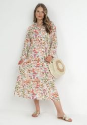 Różowa Rozkloszowana Sukienka z Koszulową Górą Hajra. Czerwone sukienki damskie Born2be, na co dzień, xl, bez wzorów, z materiału, eleganckie, bez kołnierzyka, bez ramiączek, midi, koszulowe. Za 119.99 zł.