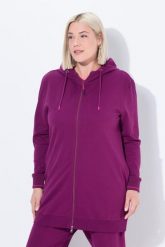 Damskie Bluza dresowa ozdobna lamówka oversize kaptur. Czerwone bluzy damskie Ulla Popken, plus size, bez wzorów, z bawełny, bez ramiączek, z kapturem. Za 179.99 zł.