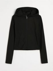Rozpinana bluza z kapturem slim fit Active - czarny. Czarne bluzy damskie Sinsay, l, bez wzorów, sportowe, bez ramiączek, z kapturem. Za 49.99 zł.