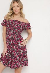 Czarna Sukienka z Bawełny Typu Hiszpanka z Falbankami w Kwiaty Aenne. Czarne sukienki damskie Born2be, na imprezę, na lato, m, bez wzorów, z bawełny, eleganckie, bez kołnierzyka, bez ramiączek, mini. Za 39.99 zł.