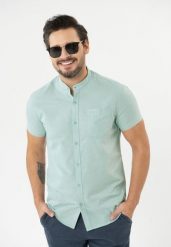 Koszula z krótkim rękawem, Regular Fit, C-TRIFO. Zielone koszule męskie Volcano, m, bez wzorów, z bawełny, klasyczne, bez kołnierzyka, bez ramiączek. Za 139.99 zł.