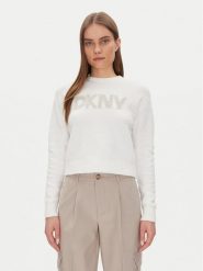 DKNY Sweter DJ4R0424 Écru Regular Fit. Swetry nierozpinane damskie DKNY, xl, bez wzorów, z bawełny, bez kołnierzyka, bez ramiączek. Za 219.99 zł.