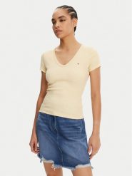 Tommy Jeans T-Shirt Essential DW0DW17385 Żółty Slim Fit. Żółte t-shirty damskie Tommy Jeans, s, bez wzorów, z bawełny, bez kołnierzyka, bez ramiączek. Za 89.99 zł.