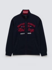 Bluza męska rozpinana z dużą aplikacją granatowa Shon 403. Niebieskie bluzy męskie BIG STAR, l, z aplikacjami, z bawełny, retro, bez ramiączek, bez kaptura. Za 249.99 zł.