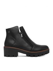 Rieker Botki CEO-79254-00 Czarny. Czarne botki damskie Rieker, bez wzorów, ze skóry, bez obcasa, na płaskiej podeszwie, bez zapięcia. Za 429.99 zł.