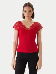 Morgan Bluzka 251-DELI Czerwony Slim Fit. Czerwone bluzki damskie Morgan, l, bez wzorów, z syntetyku, bez kołnierzyka, bez ramiączek. Za 129.99 zł.