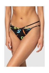 MOSCHINO Czarny dół od bikini w neonowe litery. Czarne bikini MOSCHINO, s, bez wzorów. W wyprzedaży za 199.99 zł.