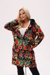 Bluza z kapturem MAKOVSKA - print w maki na czarnym tle PLUS SIZE XXL OVERSIZE. Czarne bluzy damskie Moda Size Plus Iwanek, na jesień, plus size, bez wzorów, z bawełny, eleganckie, bez ramiączek, z kapturem. Za 329.90 zł.