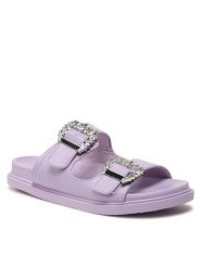 DeeZee Klapki E566-40 Fioletowy. Fioletowe klapki damskie DeeZee, bez wzorów, ze skóry, bez obcasa, bez zapięcia. Za 139.99 zł.