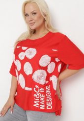 Czerwony Bawełniany T-shirt z Nadrukiem i Kieszonką Lovelina. Czerwone t-shirty damskie Born2be, l, bez wzorów, z bawełny, eleganckie, bez kołnierzyka, bez ramiączek. Za 44.99 zł.