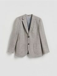 Marynarka slim fit z lnem - ciemnoszary. Szare garnitury męskie Reserved, l, bez wzorów, z tkaniny. Za 359.99 zł.
