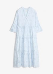 Sukienka midi z czystej bawełny z angielskim haftem. Białe sukienki damskie bonprix, bez wzorów, z bawełny, bez kołnierzyka, bez ramiączek, midi. Za 359.99 zł.