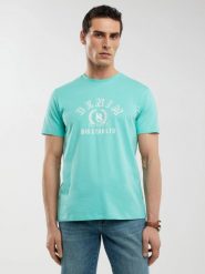 Koszulka męska z nadrukiem turkusowa Bester 302. Niebieskie t-shirty męskie BIG STAR, l, bez wzorów, z bawełny, bez kołnierzyka, bez ramiączek. W wyprzedaży za 59.99 zł.