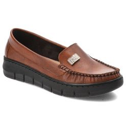 Brązowe Półbuty Armodo Modne Skórzane Obuwie Damskie. Brązowe półbuty damskie Armodo, z aplikacjami, ze skóry, eleganckie, bez obcasa, bez zapięcia. Za 349.00 zł.