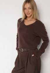 Brązowy Sweter z Wiskozą i Wełną z Dekoltem w Serek Claida. Brązowe swetry nierozpinane damskie Born2be, bez wzorów, z jeansu, bez kołnierzyka, bez ramiączek. Za 109.99 zł.