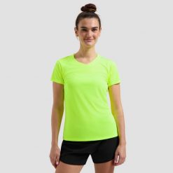 Damska koszulka z krótkim rękawem Rogelli Promo. Żółte koszulki sportowe damskie Rogelli, m, bez wzorów, bez ramiączek. W wyprzedaży za 40.00 zł.