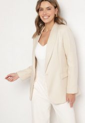 Beżowa Marynarka Ozdobiona Imitacją Kieszeni Sovzedi. Brązowe marynarki i żakiety damskie Born2be, bez wzorów, z jeansu, eleganckie, bez kołnierzyka, bez ramiączek. Za 89.99 zł.