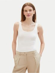 Tom Tailor Top 1040552 Biały Regular Fit. Białe topy damskie Tom Tailor, xs, bez wzorów, z bawełny, bez kołnierzyka, bez ramiączek. Za 79.99 zł.