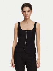 Calvin Klein Top LV044G235G Czarny Regular Fit. Czarne topy damskie Calvin Klein, m, bez wzorów, z syntetyku, bez kołnierzyka, bez ramiączek. Za 329.99 zł.