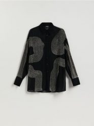 Koszula z ozdobnymi detalami - czarny. Czarne koszule damskie Reserved, l, bez wzorów, z tkaniny, bez kołnierzyka, bez ramiączek. Za 259.99 zł.