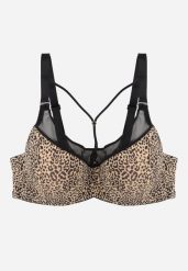 Czarno-Beżowy Biustonosz z Siateczkową Wstawką i Ozdobnymi Paskami przy Dekolcie Sabesa. Czarne biustonosze Renee, bez wzorów, z jeansu. Za 49.99 zł.