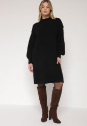 Czarna Pudełkowa Sukienka Dzianinowa z Domieszką Wełny Netessa. Czarne sukienki damskie Born2be, bez wzorów, z dzianiny, eleganckie, bez kołnierzyka, bez ramiączek. Za 139.99 zł.