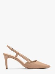 Beżowe czółenka typu slingback OFELIA. Brązowe czółenka damskie Ryłko, bez wzorów, ze skóry, bez obcasa, na szpilce, bez zapięcia. Za 379.99 zł.