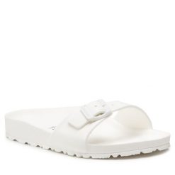 Klapki Birkenstock. Białe klapki damskie Birkenstock, bez wzorów, bez obcasa, bez zapięcia. Za 219.99 zł.