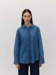 Jeansowa koszula z lyocellem - niebieski. Niebieskie koszule damskie Reserved, l, bez wzorów, z bawełny, bez kołnierzyka, bez ramiączek. W wyprzedaży za 69.99 zł.