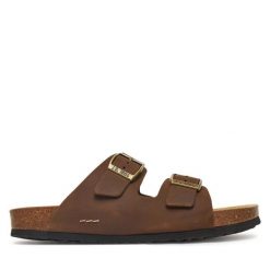 Klapki Josef Seibel. Brązowe klapki damskie Josef Seibel, bez wzorów, bez obcasa, bez zapięcia. Za 239.99 zł.