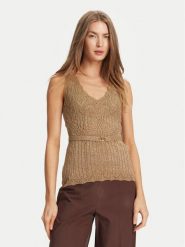 TWINSET Top 251TT3195 Beżowy Slim Fit. Brązowe topy damskie Twinset, xl, bez wzorów, z wiskozy, bez kołnierzyka, bez ramiączek. Za 489.99 zł.