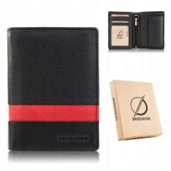 Portfel Męski Skórzany Pionowy Czarny Klasyczny Brodrene G-117MN/BLRED. Czarne portfele męskie bez wzorów, z materiału. Za 39.61 zł.