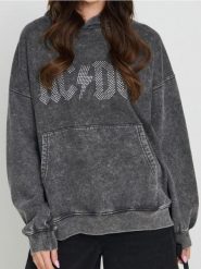 Bluza hoodie z efektem sprania AC/DC - czarny. Czarne bluzy damskie Sinsay, l, bez wzorów, bez ramiączek, bez kaptura. Za 79.99 zł.