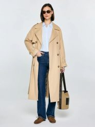 Trencz damski dwurzędowy z paskiem beżowy Retinsa 801. Brązowe płaszcze damskie BIG STAR, l, bez wzorów, z bawełny, eleganckie, bez kołnierzyka, bez kaptura. Za 399.99 zł.