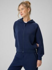 4F Bluza dresowa regular z modalem damska - granatowa XXL. Niebieskie bluzy damskie 4F, xxl, bez wzorów, z dresówki, bez ramiączek, z kapturem. Za 199.99 zł.
