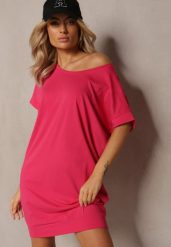 Różowa T-shirtowa Sukienka Pudełkowa z Elastycznej Bawełny Ellensa. Czerwone sukienki damskie Renee, l, bez wzorów, z bawełny, wakacyjne, bez kołnierzyka, bez ramiączek, mini. Za 49.99 zł.