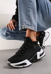 Czarne Sneakersy Sportowe na Grubej Podeszwie ze Skarpetkową Cholewką Xille. Czarne obuwie sportowe damskie Renee, bez wzorów, bez zapięcia, do biegania. Za 99.99 zł.