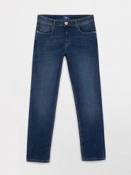Dżinsy damskie TBS Naomifit. Niebieskie jeansy damskie TBS, bez wzorów, z bawełny, eleganckie, długie. Za 380.50 zł.